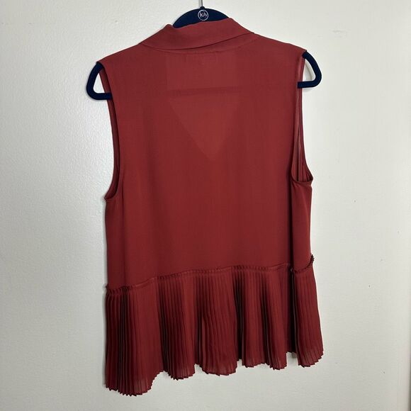 Frame Pleated Peplum Hem Silk Tank Burnt Henna size Large - Picture 6 of 6